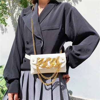 Paskowa talia saszetka RYFIX - damska moda, mała torba na telefon z grubej metalowej saszetki z łańcuszkiem