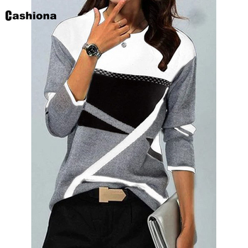 Cashiona Plus - Top damska koszulka z długim rękawem w rozmiarze 5XL - Patchwork - Jesień 2021