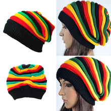 Zimowe czapki Unisex Jamaica Slouch z tęczowymi paskami i ciepłą dzianiną Beret Reggae workowata