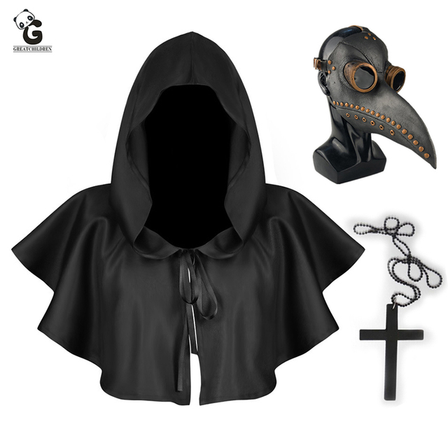 Straszny kostium z płaszczem śmierci dla kobiet w stylu chrześcijańskim ze steampunkowym maskiem krzyża i peleryną żniwiarza - tanie ubrania i akcesoria