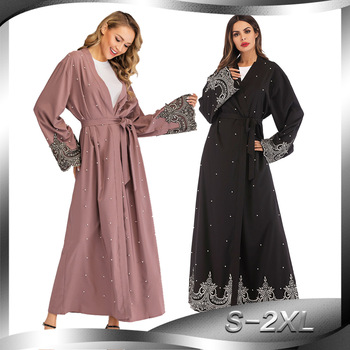 2021 Długi sweter Abaya z haftowym wzorem - muzułmańska odzież dla kobiet z bliskiego wschodu