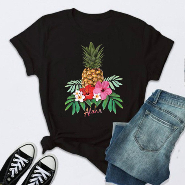 T-shirt damski z ananasem - letnia moda 2022 - tanie ubrania i akcesoria