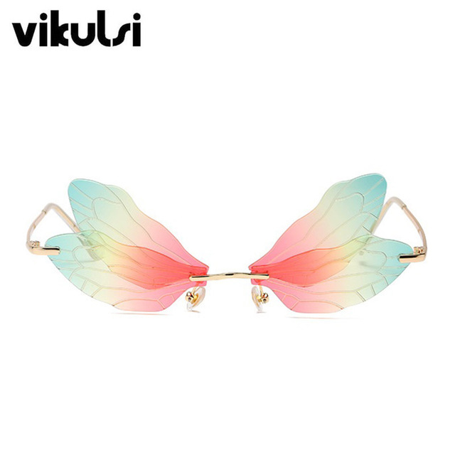 Kolorowe luksusowe okulary przeciwsłoneczne bez oprawek o podwójnych soczewkach dla kobiet - Dragonfly Wings, wąski design, odcienie Oculos UV400 - tanie ubrania i akcesoria
