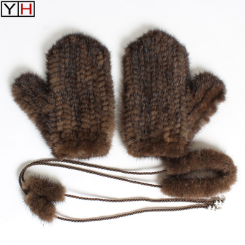 Damskie rękawiczki z prawdziwej norki, wykonane ręcznie, modelowane na modne dzianiny, 100% naturalne futro z norek