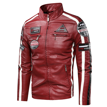 Nowa, jesienno-zimowa kurtka z syntetycznego polaru z malowanymi detalmi w stylu Vintage Punk dla mężczyzn w Casual Motor Biker