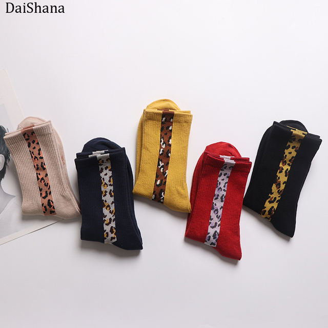 Damskie skarpety DaiShana Harajuku Vintage w stylu sztuki kreatywnej, sexy z leopardzim wzorem i oddychającą przeciwpoślizgową wyściółką - tanie ubrania i akcesoria