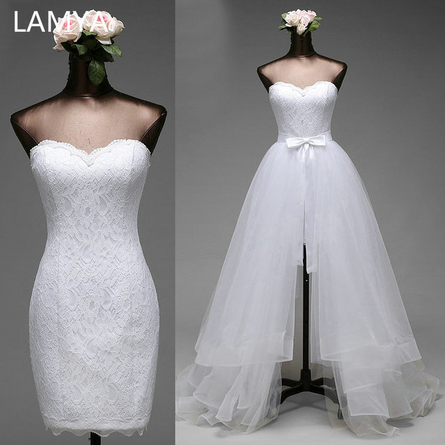 Suknia ślubna LAMYA 2021 Plus Size z koronką i sweetheart dekoltem, 2 w 1 (Vestidos De Novia) - tanie ubrania i akcesoria