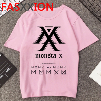 Koszula K-pop Monsta X dla kobiet z letnim motywem, wzorem kawaii i śmiesznym logiem - Plus Size