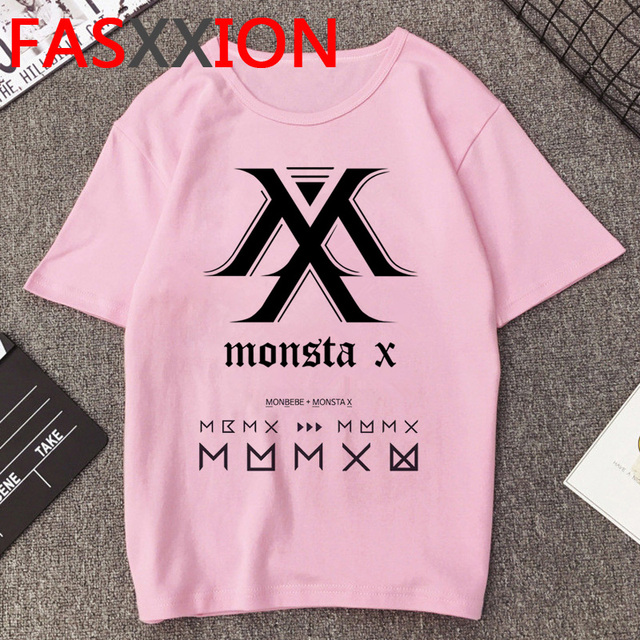 Koszula K-pop Monsta X dla kobiet z letnim motywem, wzorem kawaii i śmiesznym logiem - Plus Size - tanie ubrania i akcesoria