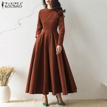 Damska sukienka sztruksowa w stylu Vintage z długim rękawem - ZANZEA 2022