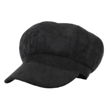 Kaszket zimowy dla kobiet w stylu vintage - czarna ośmiokątna czapka gazeciarza na jesień i zimę