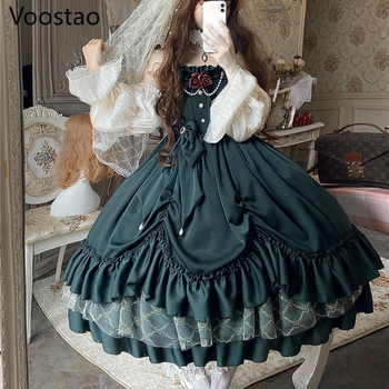 Sukienka Lolita Vintage Wiktoriańska Księżniczka Pałac Królowej Jsk Elegancka Gotycka na Ramiączkach