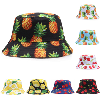 Dwustronne kapelusze z nadrukiem ananasów - letnie wiadro słońce Panama dla mężczyzn, kobiet i chłopców