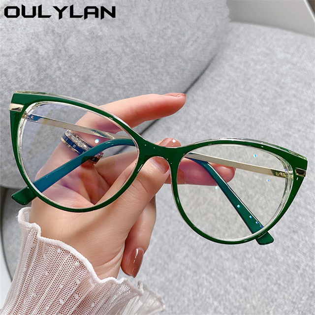 Oprawki okularowe do okularów korekcyjnych Oulylan blokujące niebieskie światło, w stylu vintage, TR90, damskie, męskie, metalowe, przezroczyste - tanie ubrania i akcesoria