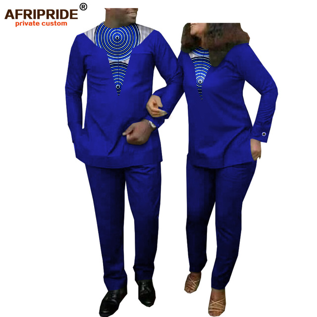 Zestaw ubrań afrykańskich Dashiki Ankara dla pary - męska koszula i damski garnitur ze spodniami - AFRIPRIDE A20C001 - tanie ubrania i akcesoria