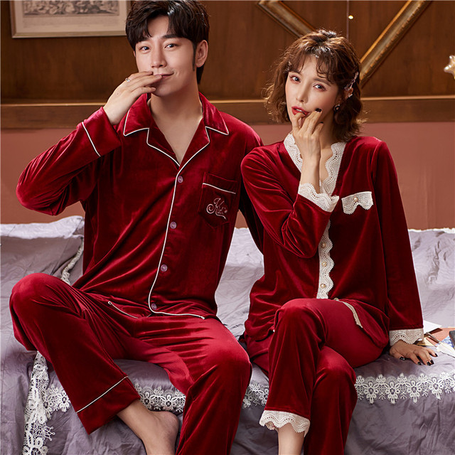 Aksamitna piżama nocna z koronką - ciepły i seksowny komplet dla miłośników mody wiosennej - tanie ubrania i akcesoria