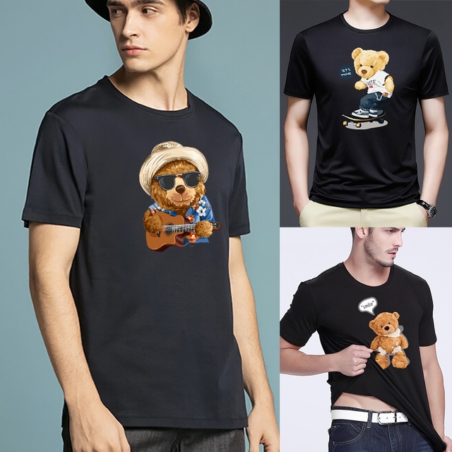 Letnia koszulka męska z nadrukiem niedźwiedzia 2022, krótki rękaw, luźne O-Neck Tees Harajuku Streetwear - tanie ubrania i akcesoria