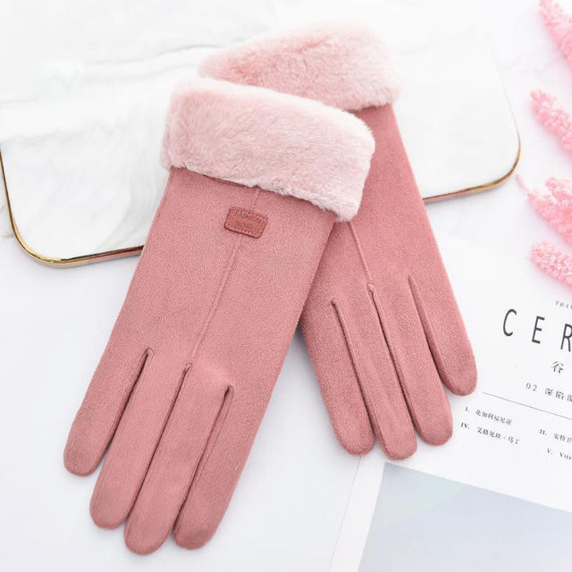 Rękawiczki zimowe damskie z pełnym palcem, ciepłe, z ekranem dotykowym - 1 para, różowy kolor - tanie ubrania i akcesoria
