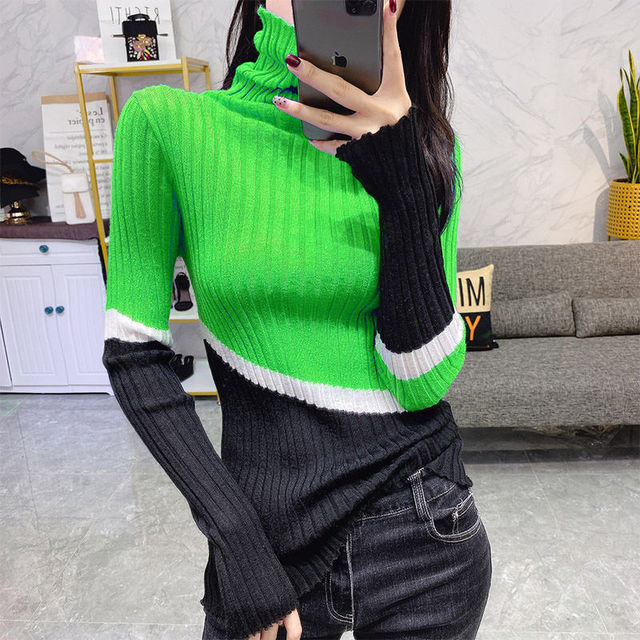 Modny damski sweter z golfem - zimowa kolekcja 2020, zagraniczna marka, dopasowany fason, prosta koszula, atrakcyjne kolory - tanie ubrania i akcesoria
