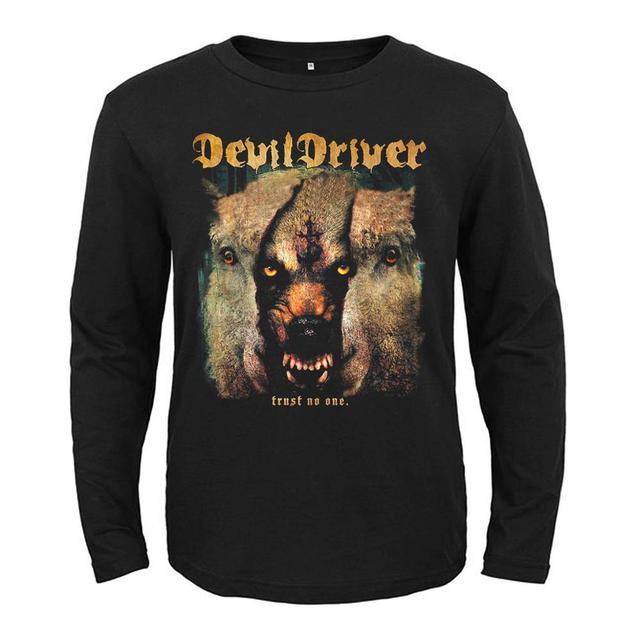 Koszula męska DevilDriver z 4 amerykańskimi wzorami zespołu rockowego – pełne długie rękawy, czarny, wilk, Heavy Metal - tanie ubrania i akcesoria
