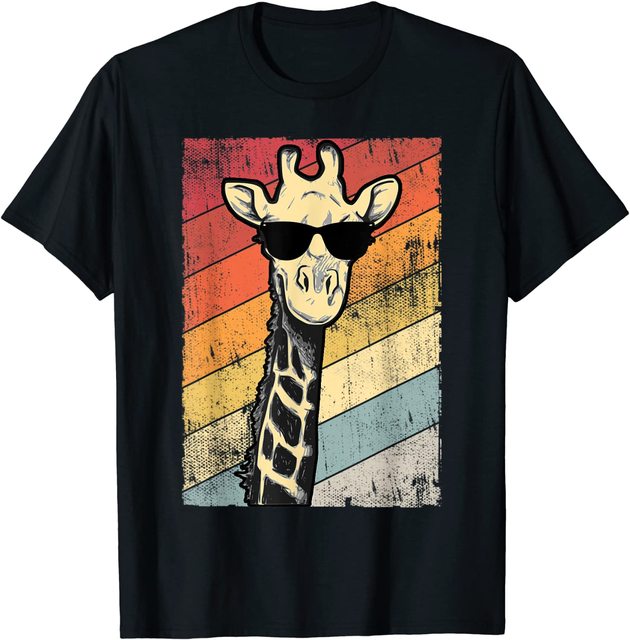 Koszulka męska Retro Vintage z nadrukiem żyrafy, okularów i zwierzęcym motywem prezentuje się w zabawny sposób - tanie ubrania i akcesoria