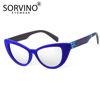 Okulary przeciwsłoneczne damskie SORVINO Vintage w kształcie kota, 90s, niebieskie z czerwonymi akcentami SP81