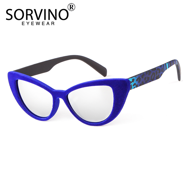 Okulary przeciwsłoneczne damskie SORVINO Vintage w kształcie kota, 90s, niebieskie z czerwonymi akcentami SP81 - tanie ubrania i akcesoria