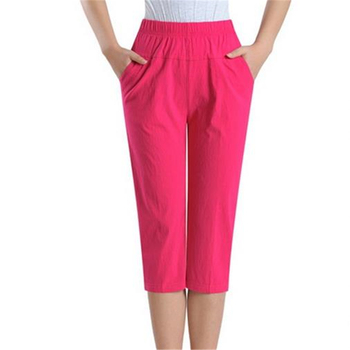 Kobiety 100% bawełniane spodnie capri letnie 2021 z wysokim stanem – cukierkowy kolor, prosta długość łydki, Plus rozmiar