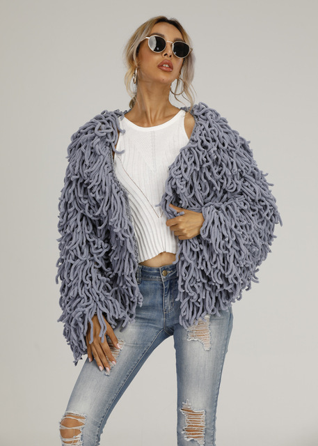 Damski sweter wełniany z frędzlami – idealny na jesień i zimę - tanie ubrania i akcesoria