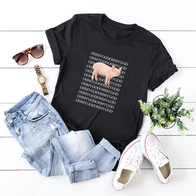 Koszulka damska parodia Oh mój Boże, świnia! plus rozmiar S-5XL, 100% bawełna, krótki rękaw, o-neck, letnia casualowa t-shir - tanie ubrania i akcesoria