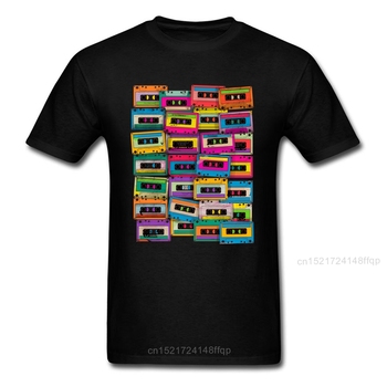 Czarne koszulki męskie z neonowym wzorem taśmy magnetofonowej Vintage Hip Hop Tee Funky