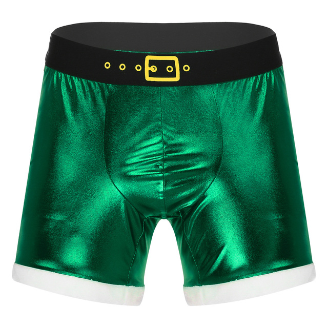 Męskie bokserki świąteczne z błyszczącym metalowym wzorem, elastyczny szeroki pasek, otwarty tył z gąbką uwypuklającą - flanelowe figi - tanie ubrania i akcesoria