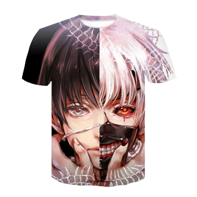Męska koszulka z motywem Anime Tokyo Ghoul Kaneki - wysoka jakość, 3D druk, letni streetwear Harajuku - koszulki ponadgabarytowe - tanie ubrania i akcesoria