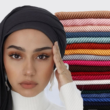 Hidżab szalik jednobarwny z bawełny Crinkle z okładami - Moda 2021 dla muzułmańskich kobiet