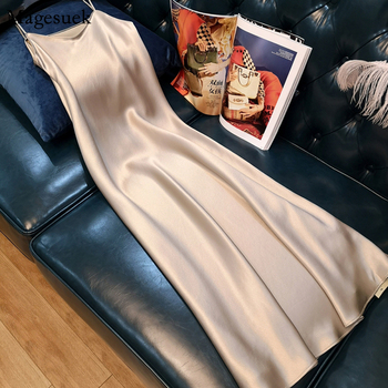 Sukienka letnia odkrywająca ramiona w stylu serek - elegancka i seksowna sukienka satynowa bez rękawów dla kobiet w rozmiarze Plus, model Spaghetti pasek Vestidos 13115