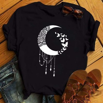 Koszula damska z motywem księżyca i gwiazdy - Estetyczny top z nadrukiem dla nowoczesnych kobiet