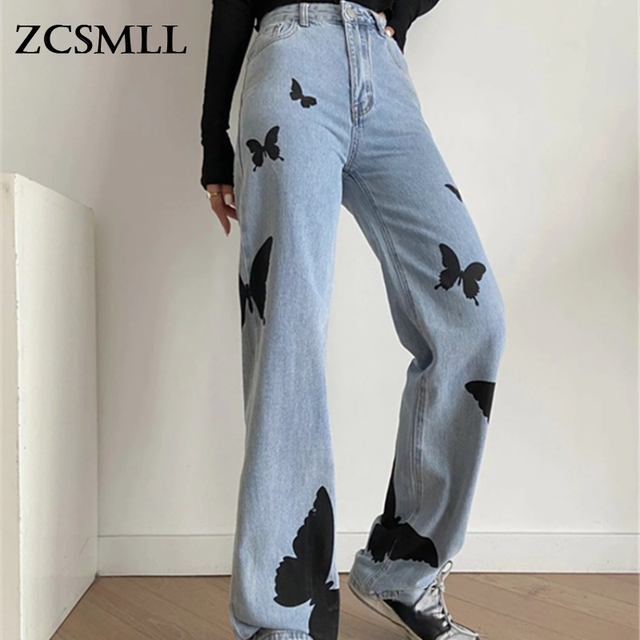 Dżinsy damskie ZCSMLL z prostymi nogawkami, wysoka talia - jesień 2021 - tanie ubrania i akcesoria