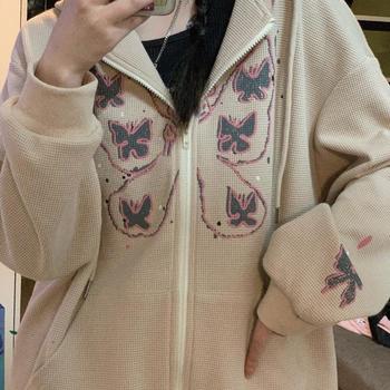 Bluza z kapturem na zamek dla kobiet w stylu Harajuku Kawaii Motyl Graficzny Fairycore Y2K