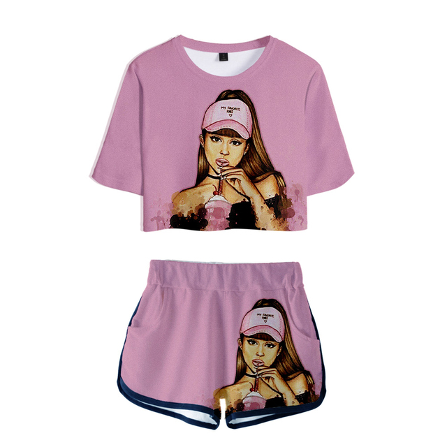Nowy 2019 dwuczęściowy zestaw Ariany Grande: krótki top T-shirt i spodenki 3D dla kobiet - tanie ubrania i akcesoria