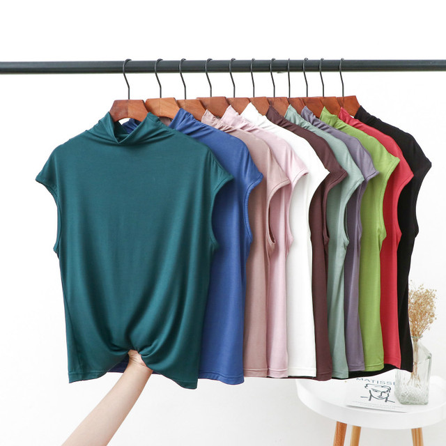 Koszula damska modalna bez rękawów w nowym stylu: jednolity kolor 2021 - tanie ubrania i akcesoria