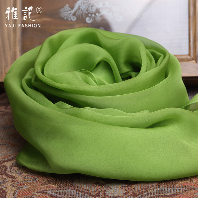 Miękki jedwabowy szalik damski w kolorze zielonym, wykonany z 100% naturalnego jedwabiu z Hangzhou - długi szal na wiosnę, jesień, zimę i lato - tanie ubrania i akcesoria