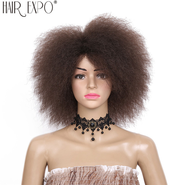 Peruka Afro Syntetyczna 6 cali dla czarnych kobiet - Yaki prosto, krótkie włosy, puszysta, bez kleju, do Cosplay, Expo miasta - tanie ubrania i akcesoria