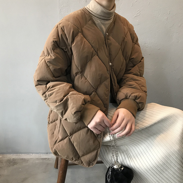 Zimowa damska kurtka Argyle O-Neck, podszyta bawełną, krótka, ciepła, jednokolorowa - tanie ubrania i akcesoria