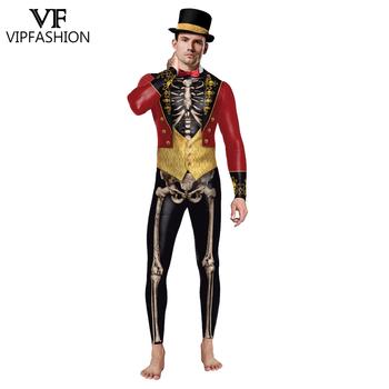 Męski kombinezon Halloween z nadrukiem czaszki - Moda VIP, straszny design, idealny na imprezę i karnawał