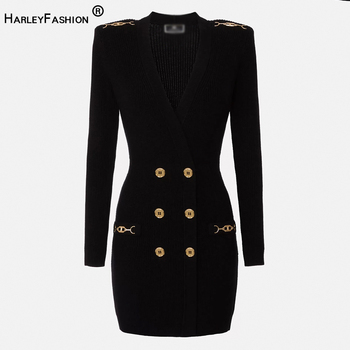 Sukienka HarleyFashion - elegancka, czarna, o prostym kroju, z seksownym dekoltem w serek i patchworkiem jesień/zima