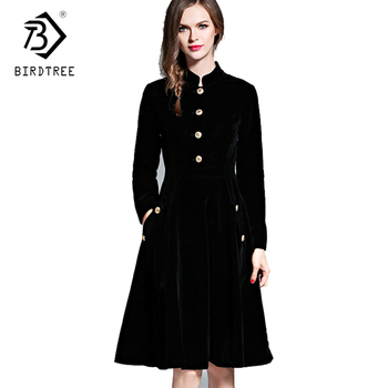 Elegancka sukienka z długim rękawem 2018 Audrey Hepburn w stylu retro, czarna aksamitna - sukienka biurowa D7D221C