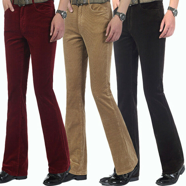 Męskie rozszerzane spodnie sztruksowe z lat 60s i 70s - vintage bootcut hippie w wielu kolorach - na co dzień (903-B100) - tanie ubrania i akcesoria