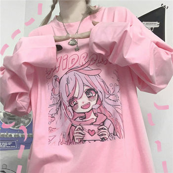 Japońska miękka koszulka z długim rękawem z nadrukiem Anime dla kobiet jesień 2021 - śliczna i świeża