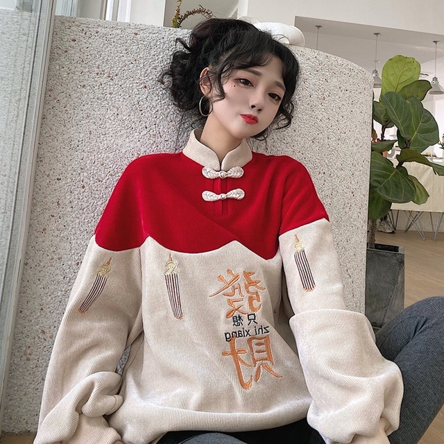 Kobieca bluza z kapturem w stylu chińskim na jesień i zimę - moda uliczna 2021 - tanie ubrania i akcesoria