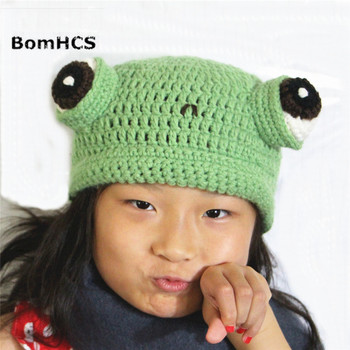Ręcznie robiona dzianinowa zimowa czapka kapelusz żaba BomHCS z dużymi oczami